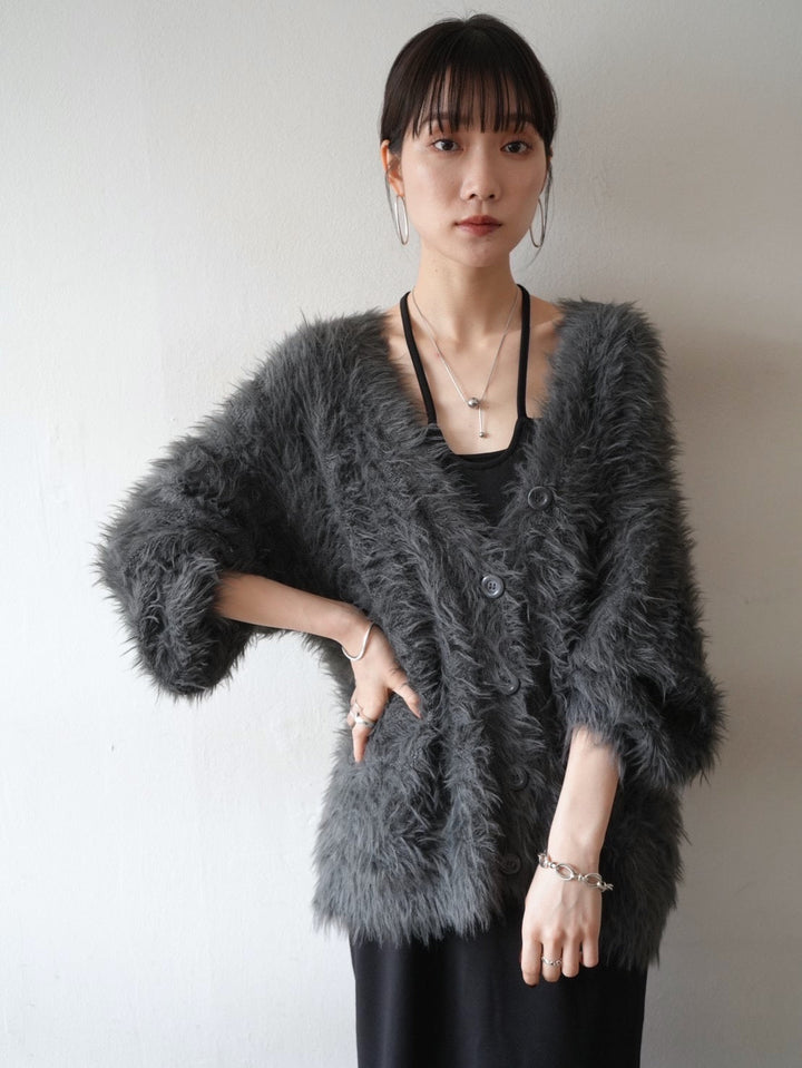 [SET] Design neck backless camisole dress + V-neck shaggy knit cardigan (2set)