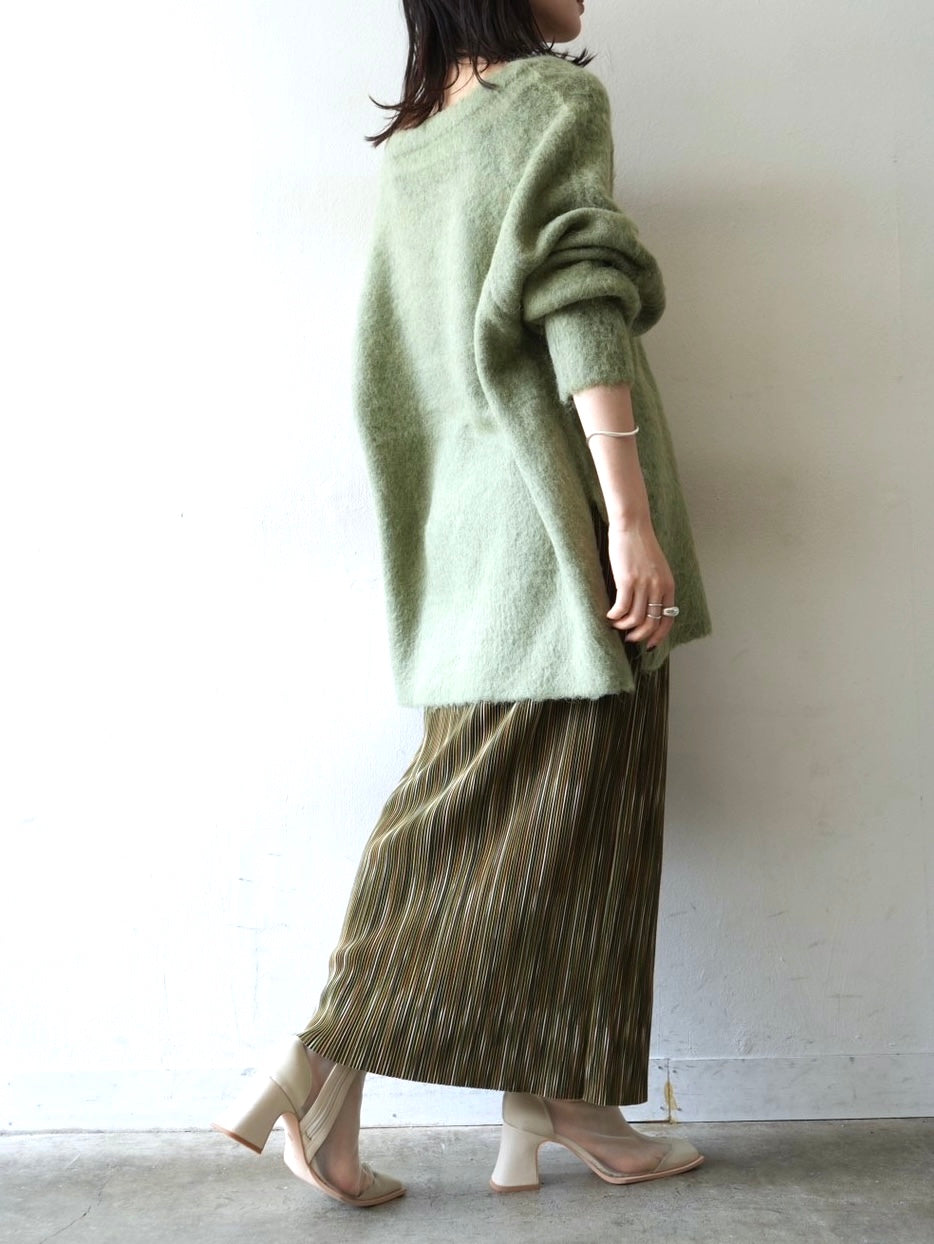 [SET] Over Mohair Knit Pullover + Multi-Color I-Line Pleated Skirt (2set)