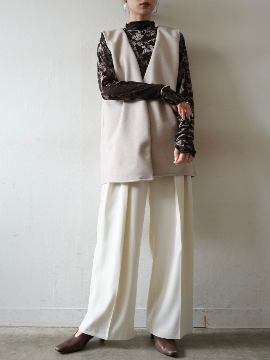 [SET] Faux wool no-collar gilet + double-pleated wide pants (2 sets)