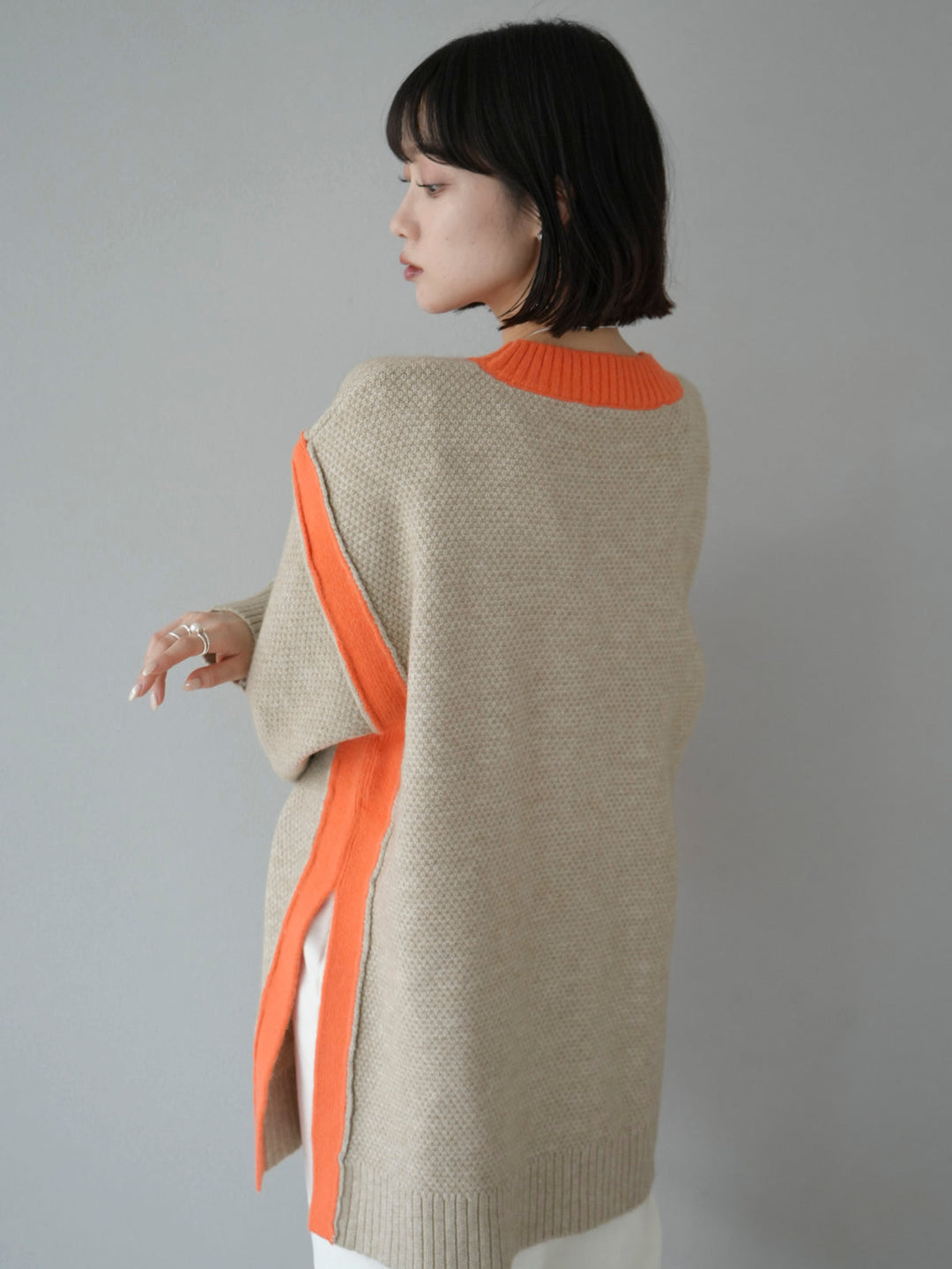 [SET] Side slit bicolor over knit + front zip knit tight skirt (2set)