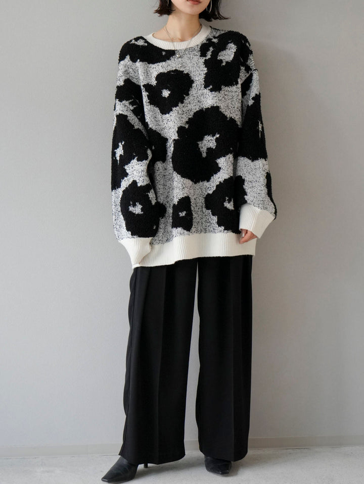 [SET] Different material nuance pattern knit + double tuck wide pants (2 sets)