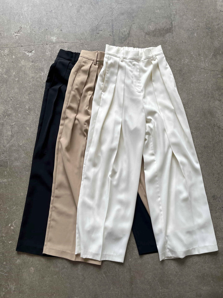 [SET] Different material nuance pattern knit + double tuck wide pants (2 sets)