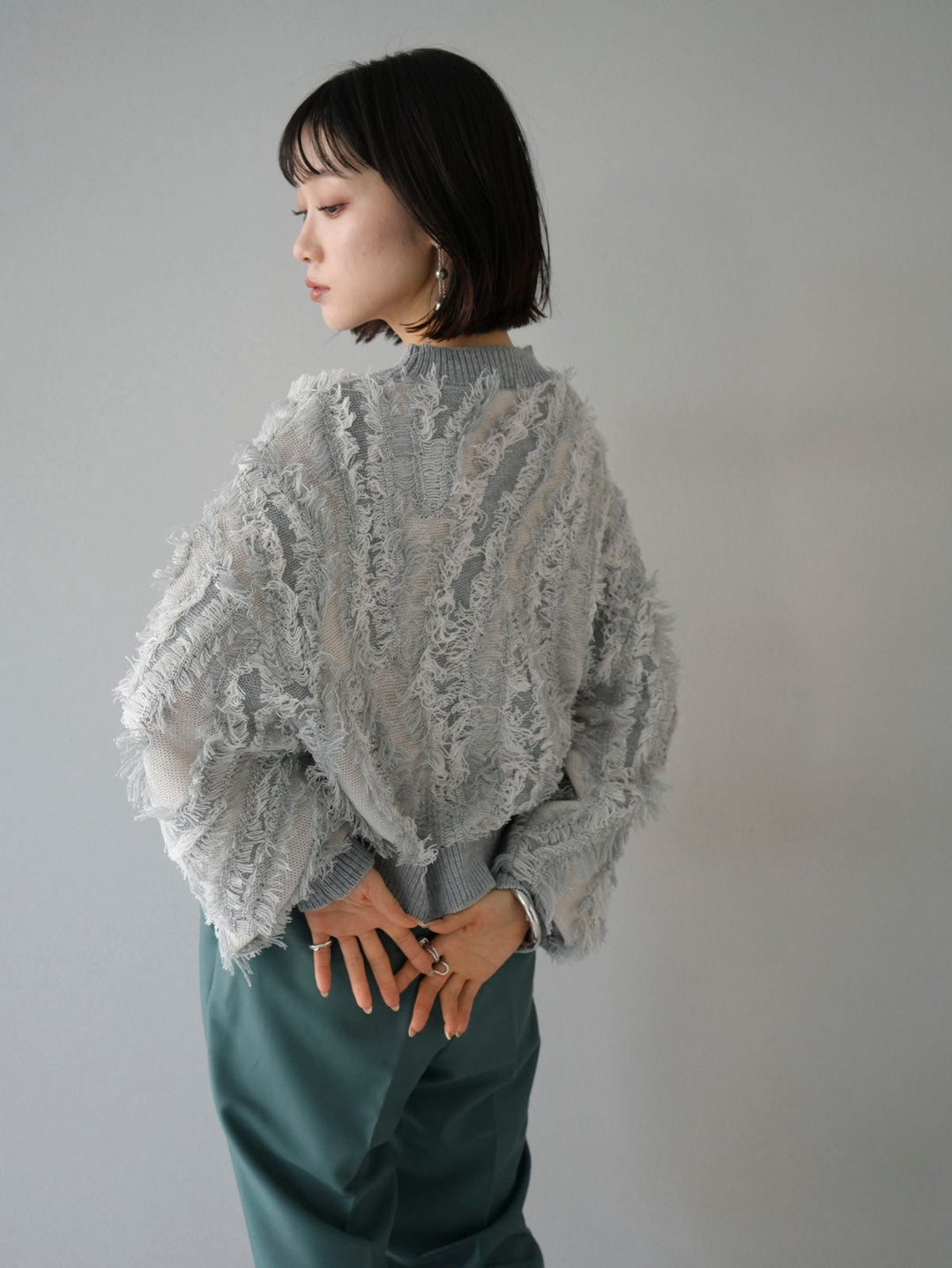 [SET] Fringe design knit pullover + easy tapered pants S (2set)