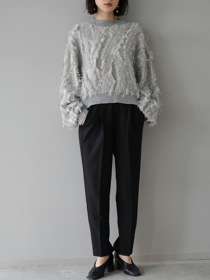 【SET】流蘇設計針織套頭衫+寬鬆錐形褲S（2套）