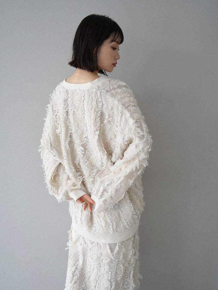 [SET] Fringe design knit cardigan + fringe design knit skirt (2set)