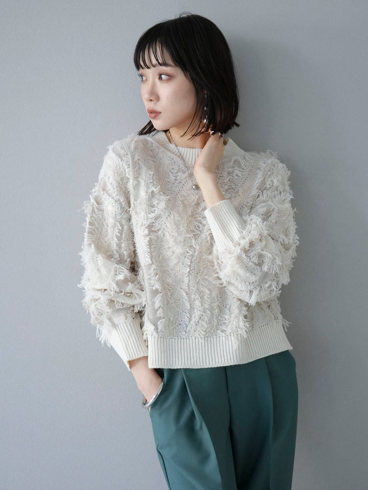 [SET] Fringe design knit pullover + easy tapered pants/L(2set)