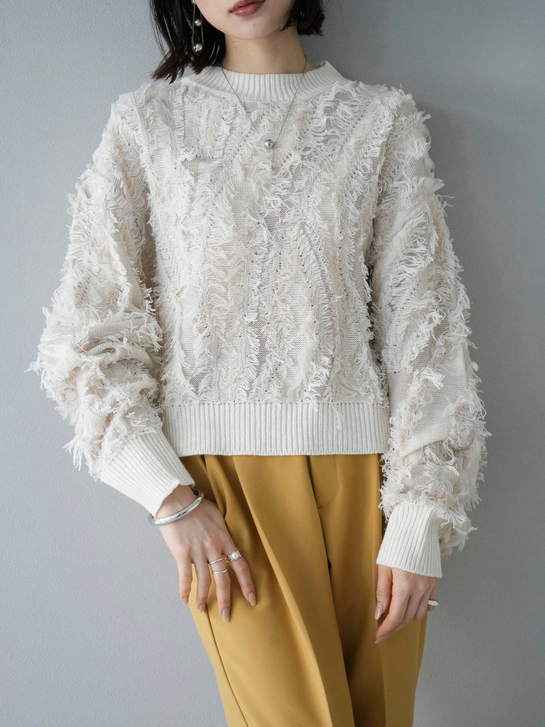[SET] Fringe design knit pullover + easy tapered pants/L(2set)