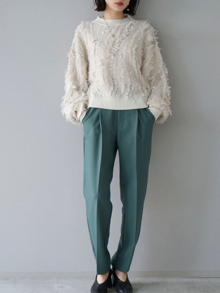 [SET] Fringe design knit pullover + easy tapered pants/LL (2set)