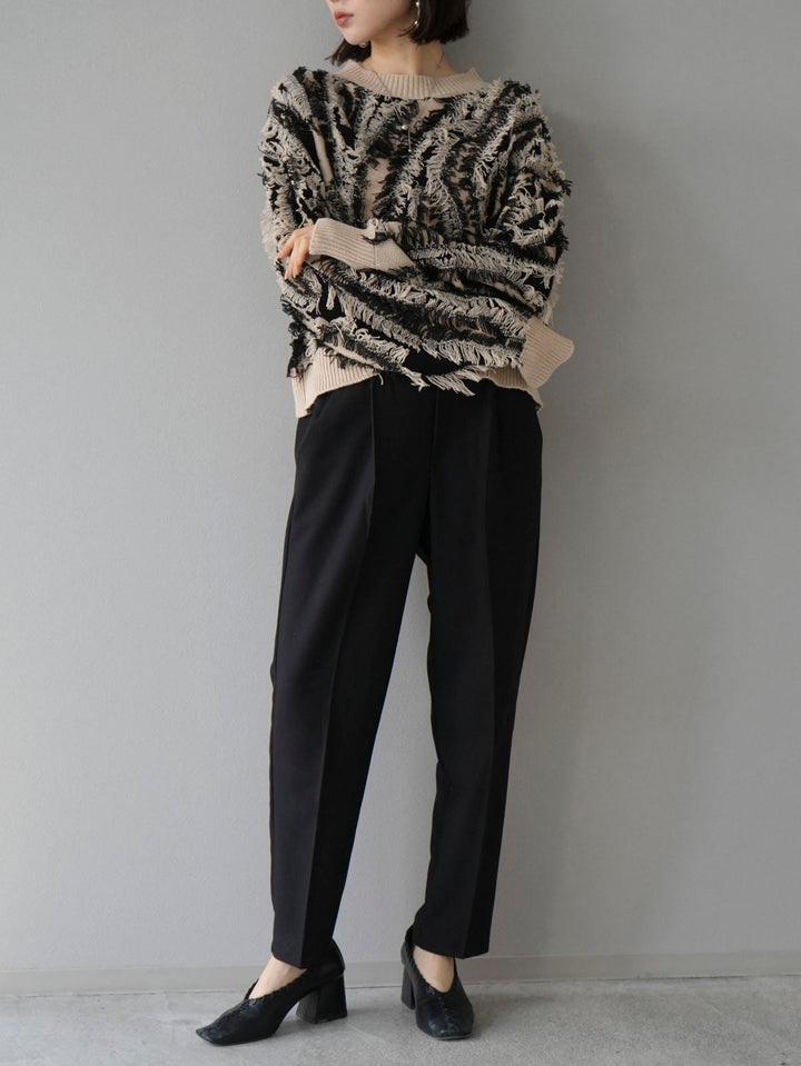 [SET] Fringe design knit pullover + easy tapered pants/LL (2set)