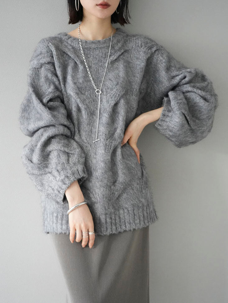 [SET] Mixed cable knit pullover + choice of necklace (2 sets)