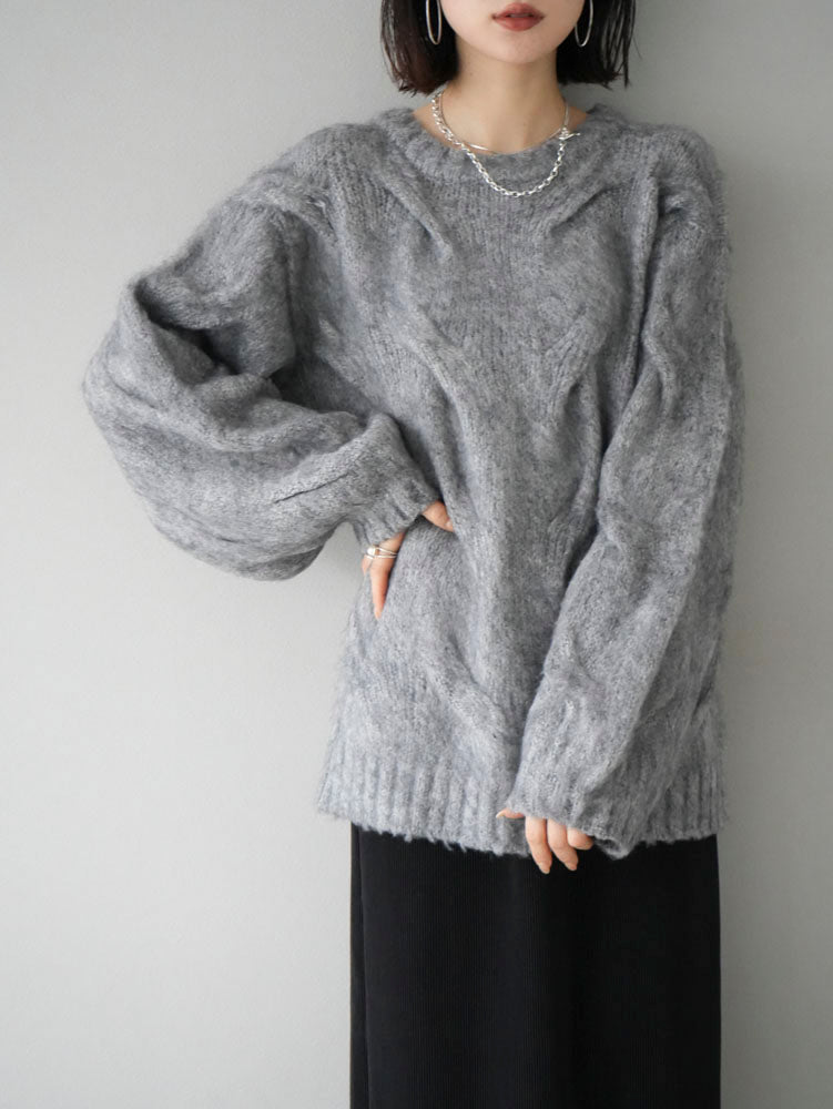 [SET] Mixed cable knit pullover + choice of necklace (2 sets)