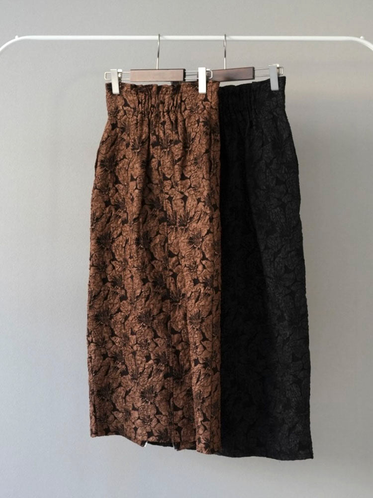 [SET] High neck lame rib knit top + front zip jacquard skirt (2set)