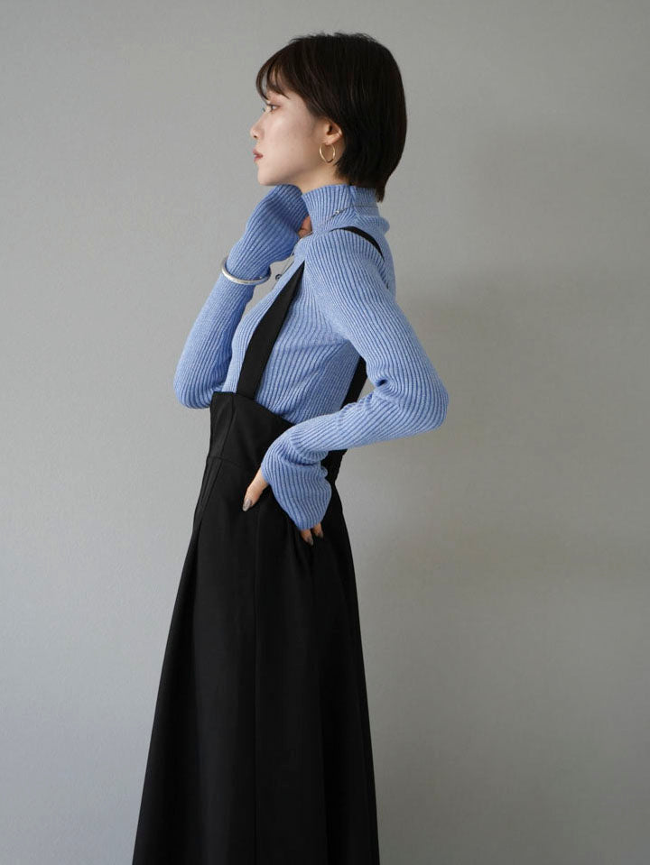[SET] 2WAY flare jumper skirt + high neck lame rib knit top (2set)