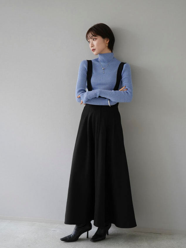 [SET] 2WAY flare jumper skirt + high neck lame rib knit top (2set)