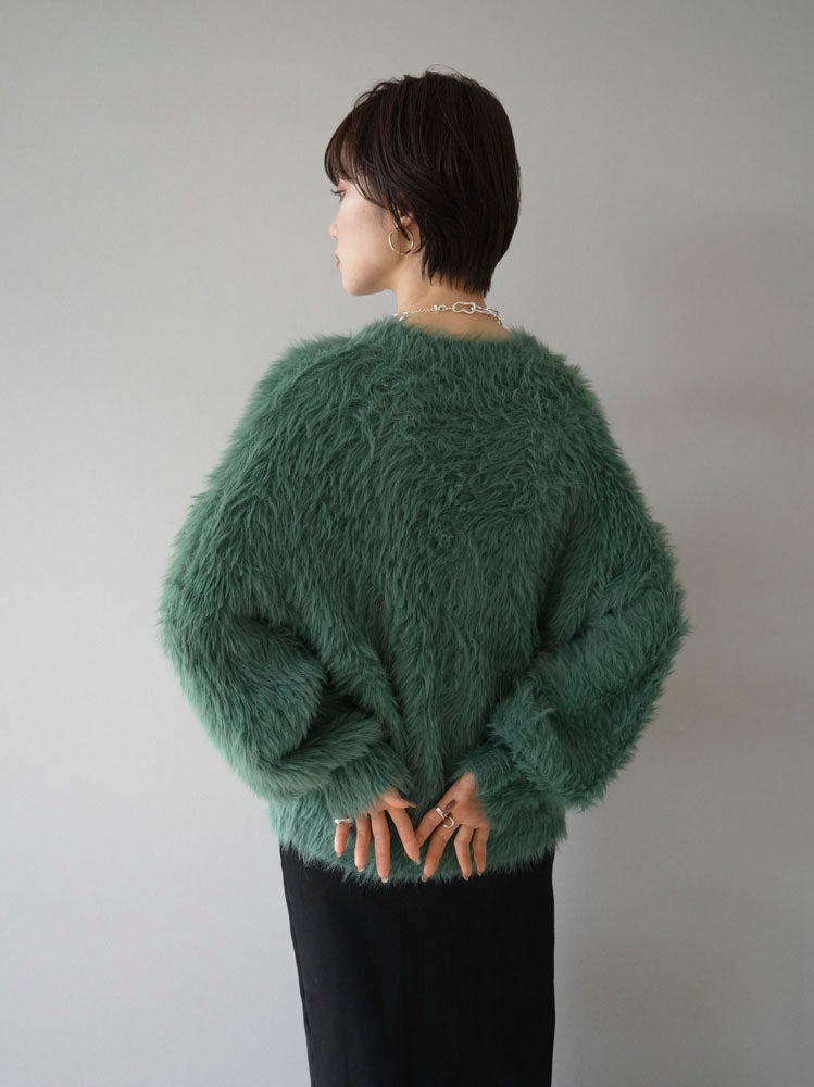 [SET] Petite neck volume sleeve shaggy knit + front zip knit tight skirt  (2set)