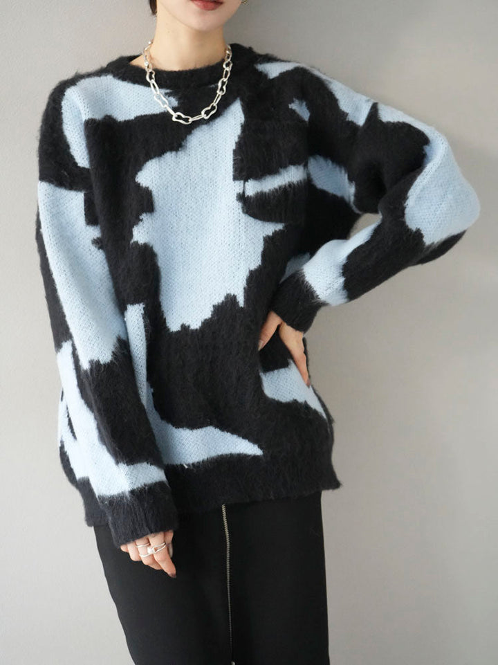 [SET] Random design shaggy knit pullover + choice of necklace (2 sets)