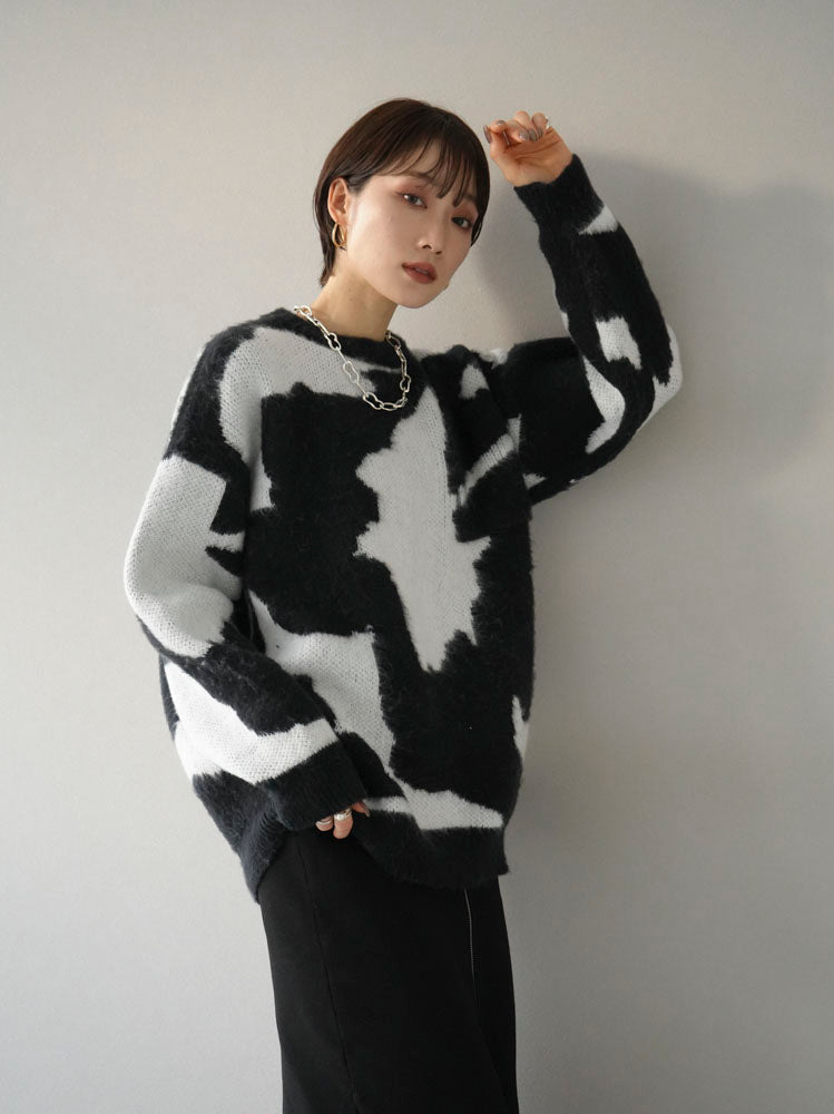 [SET] Random design shaggy knit pullover + front zip knit tight skirt (2set)