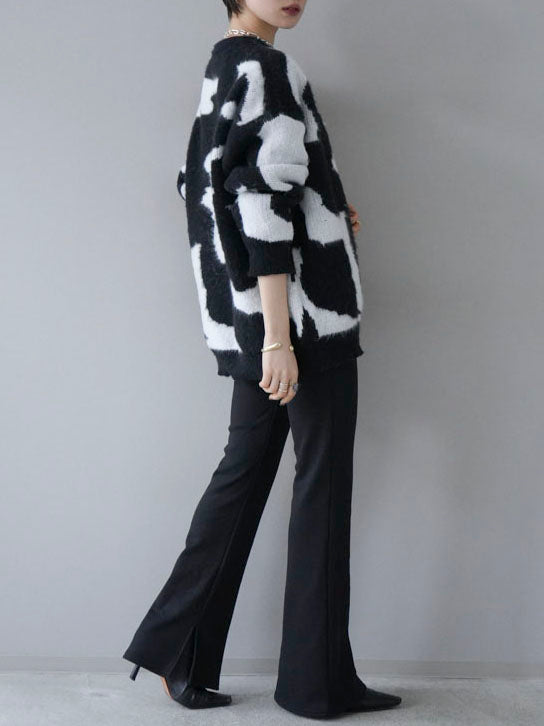 [SET] Random design shaggy knit pullover + easy flare warm slit pants (2set)