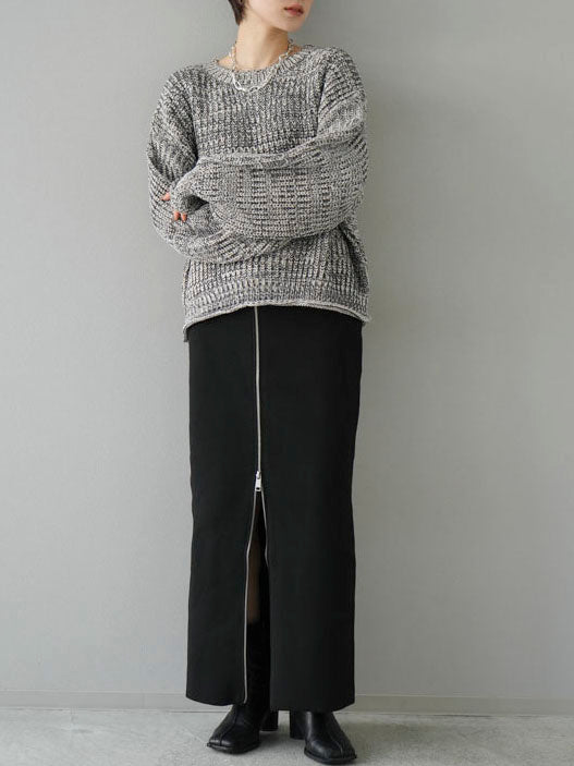 【套裝】MIX紗短版針織+前拉鍊針織緊身裙（2套）