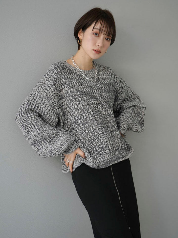 [SET] MIX Yarn Cropped Knit + Front Zip Knit Tight Skirt (2set)