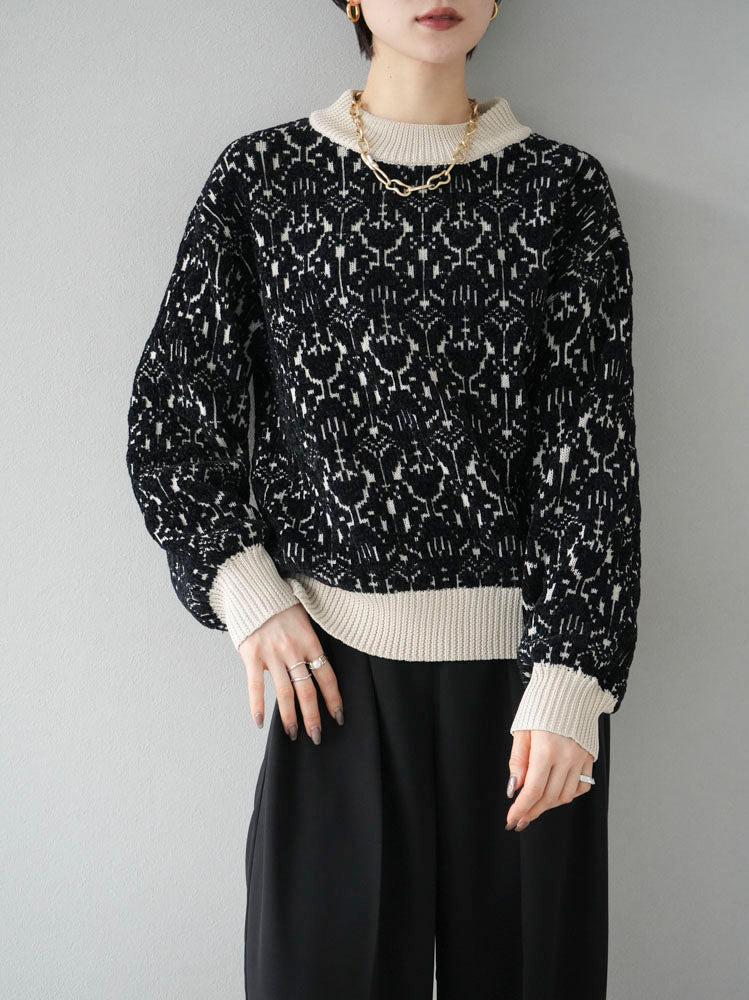 S~L対応 異素材合わせの春配色ニット