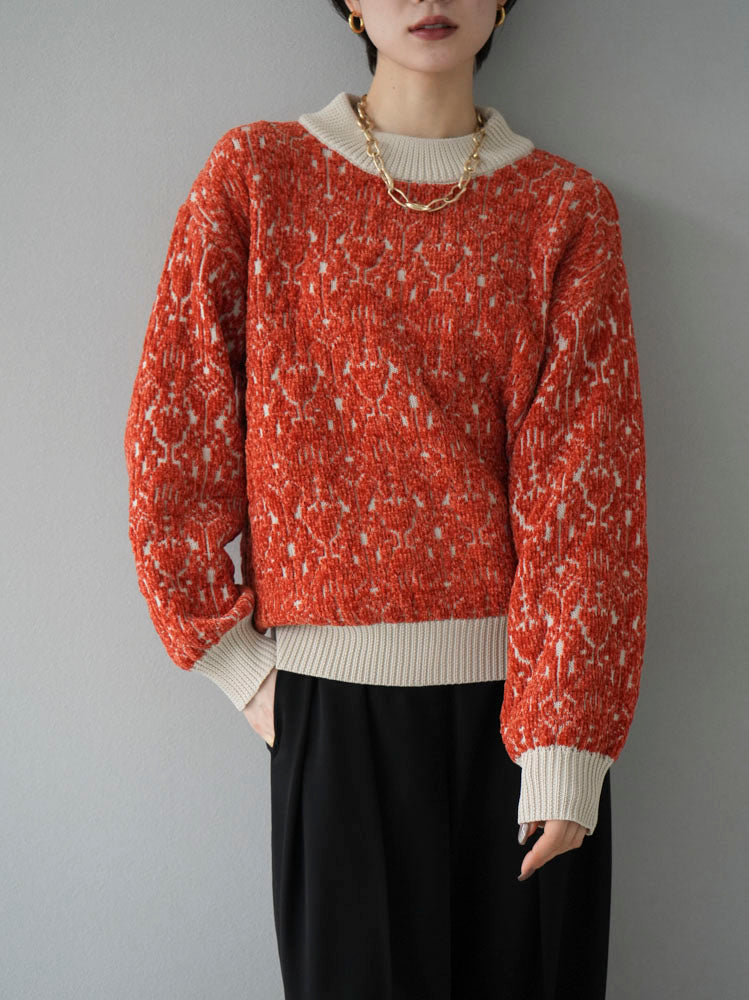 [SET] Mixed material color pattern knit pullover + double tuck wide pants (2 sets)