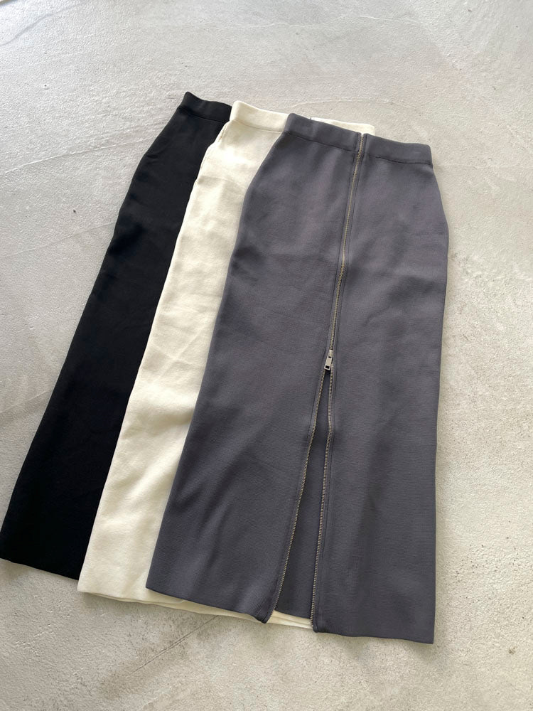 [SET]異素材配色パターンニットプルオーバー+フロントジップニットタイトスカート(2set)