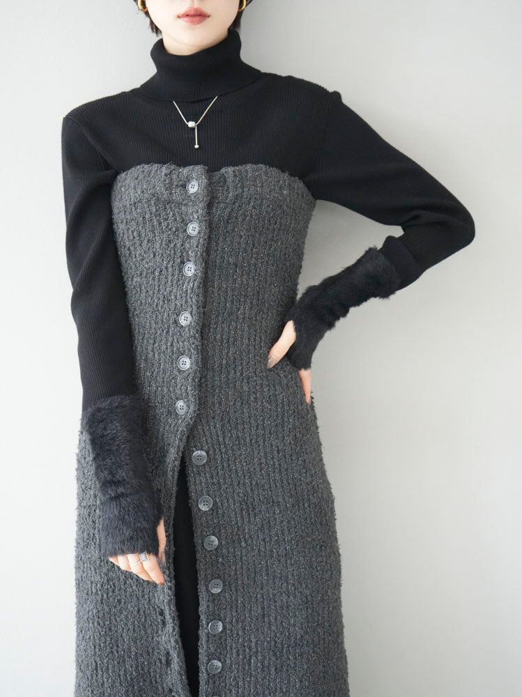 [SET] Boucle Bear One Piece + Double Tuck Wide Pants + Shaggy Switching Turtle Rib Knit Top (3 sets)