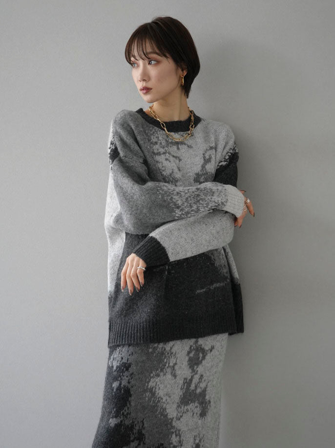 [SET] Mohair-touch nuance pattern knit pullover + choice of necklace (2 sets)