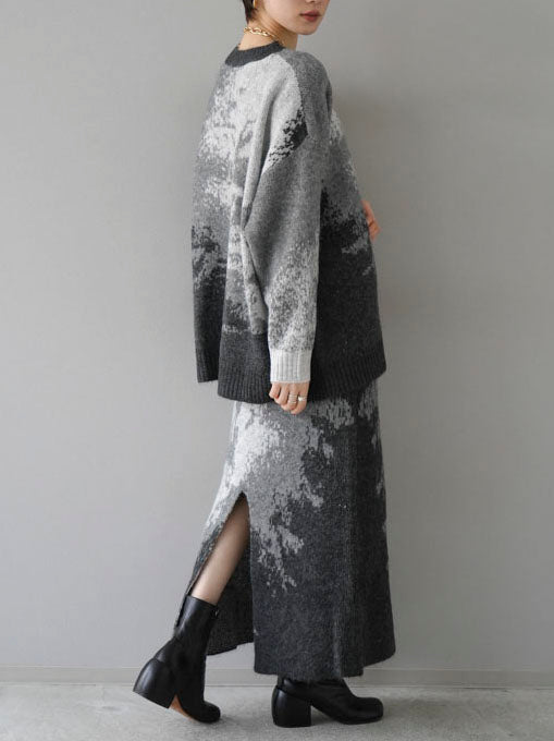 [SET] Mohair touch nuance pattern knit pullover + Mohair touch nuance pattern knit skirt (2 sets)