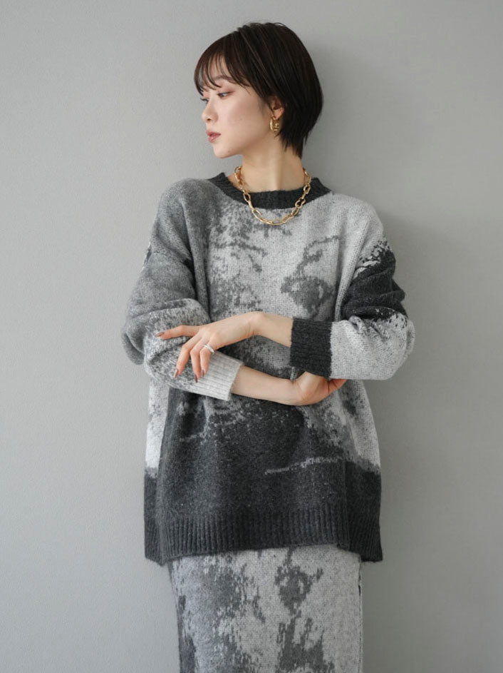 [SET] Mohair touch nuance pattern knit pullover + Mohair touch nuance pattern knit skirt (2 sets)