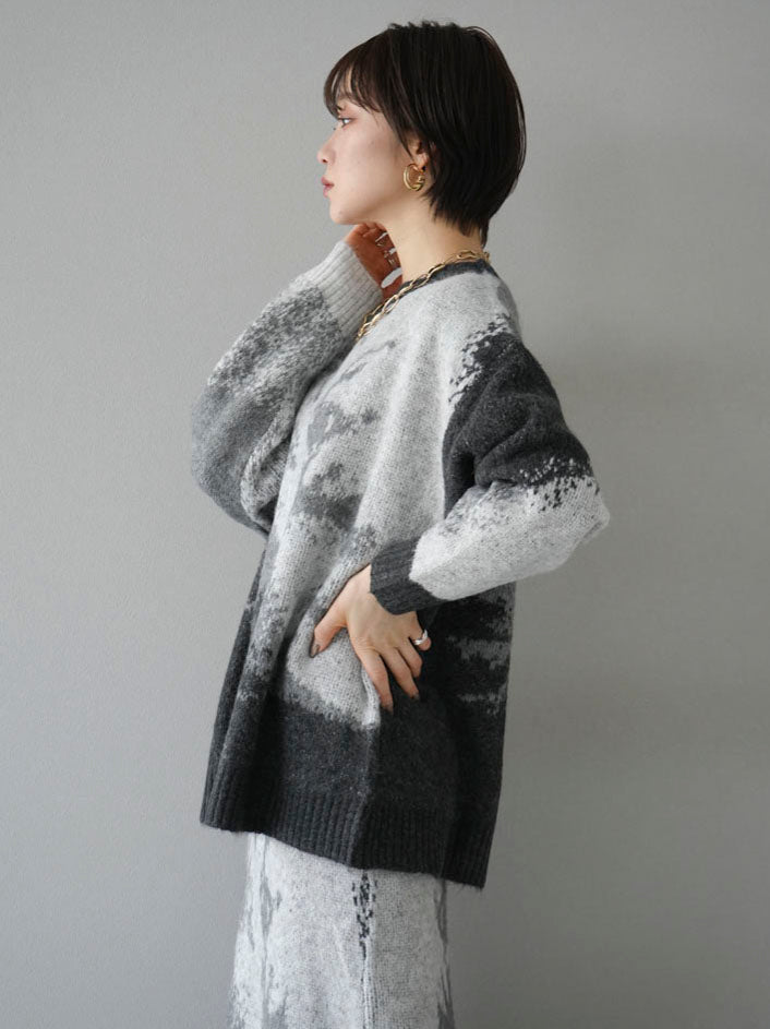 [SET] Mohair touch nuance pattern knit pullover + Mohair touch nuance pattern knit skirt (2 sets)