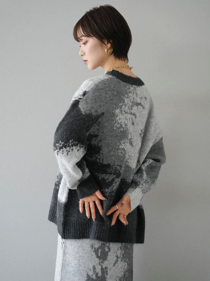 [SET] Mohair touch nuance pattern knit pullover + Mohair touch nuance pattern knit skirt (2 sets)