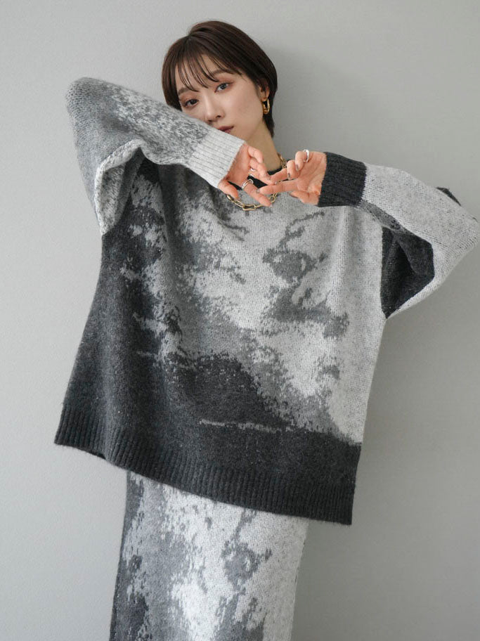 [SET] Mohair touch nuance pattern knit pullover + Mohair touch nuance pattern knit skirt (2 sets)