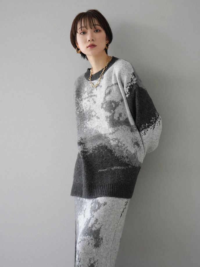 [SET] Mohair touch nuance pattern knit pullover + Mohair touch nuance pattern knit skirt (2 sets)