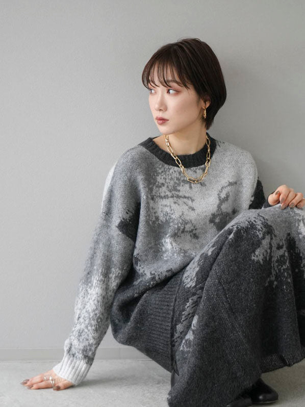 [SET] Mohair touch nuance pattern knit pullover + Mohair touch nuance pattern knit skirt (2 sets)