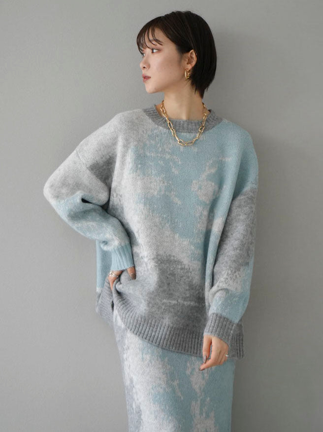 [SET] Mohair touch nuance pattern knit pullover + Mohair touch nuance pattern knit skirt (2 sets)