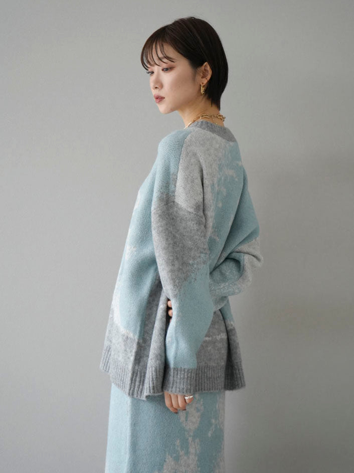 [SET] Mohair touch nuance pattern knit pullover + Mohair touch nuance pattern knit skirt (2 sets)