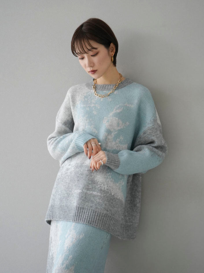 [SET] Mohair touch nuance pattern knit pullover + Mohair touch nuance pattern knit skirt (2 sets)