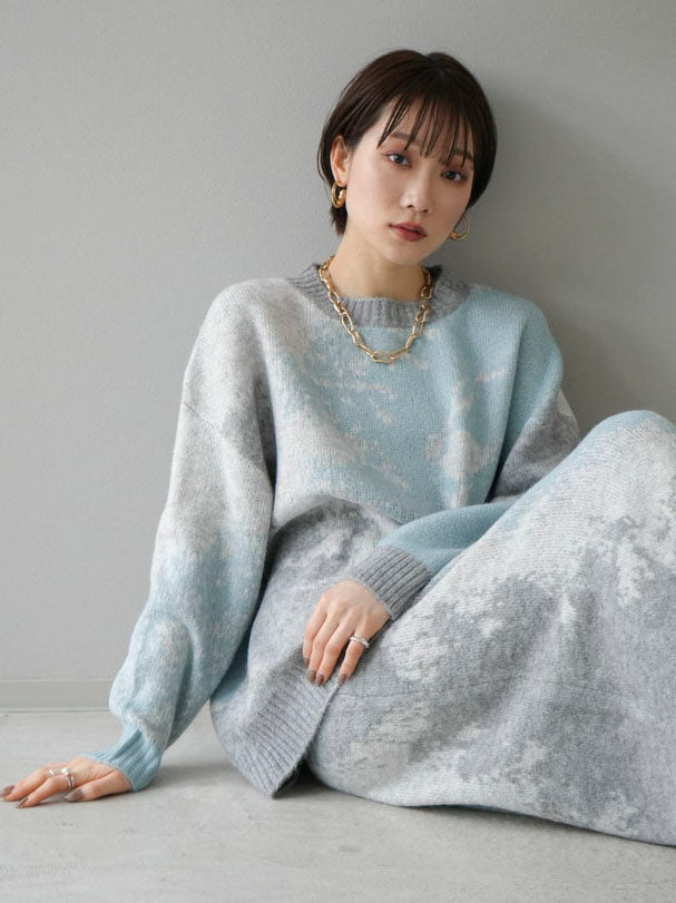 [SET] Mohair touch nuance pattern knit pullover + Mohair touch nuance pattern knit skirt (2 sets)