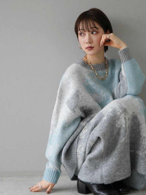 [SET] Mohair touch nuance pattern knit pullover + Mohair touch nuance pattern knit skirt (2 sets)