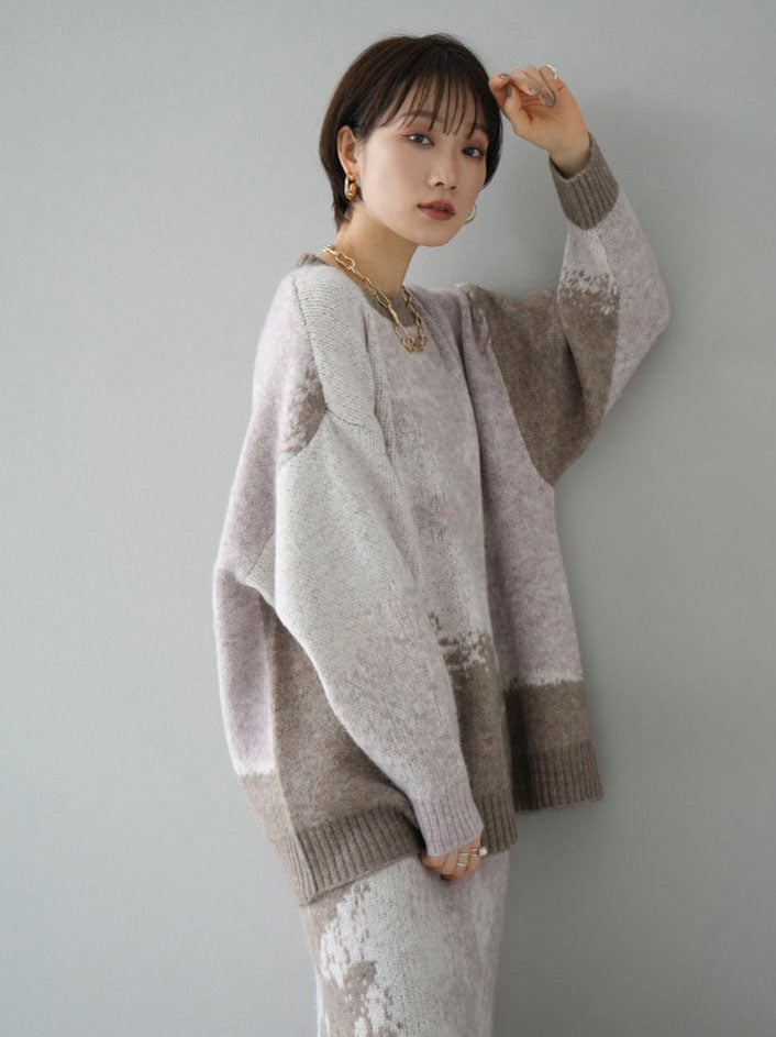 [SET] Mohair touch nuance pattern knit pullover + Mohair touch nuance pattern knit skirt (2 sets)