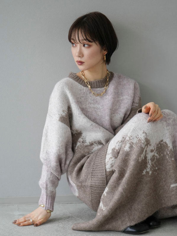 [SET] Mohair touch nuance pattern knit pullover + Mohair touch nuance pattern knit skirt (2 sets)