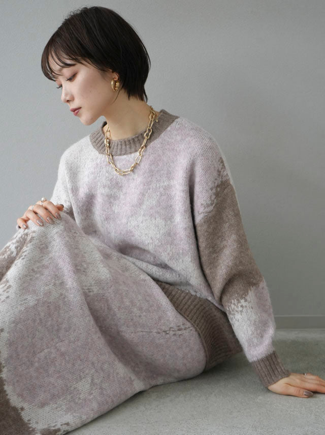 [SET] Mohair touch nuance pattern knit pullover + Mohair touch nuance pattern knit skirt (2 sets)