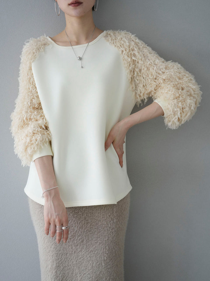 [SET] Shaggy switching ponte pullover + shaggy knit tight skirt (2set)