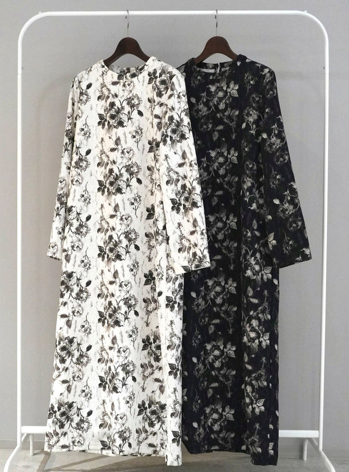 [SET] Flower print narrow long dress + flower print narrow long dress (2set)