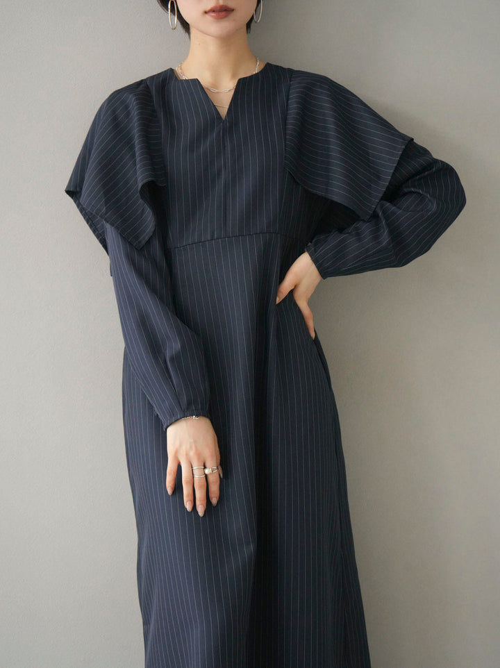 [SET] Pinstripe cape design dress + pinstripe cape design dress (2set)