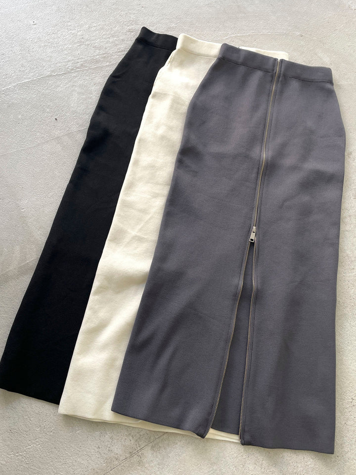[SET]パールデザインポンチジャケット+シャーリングシフォンブラウス+フロントジップニットタイトスカート(3set)