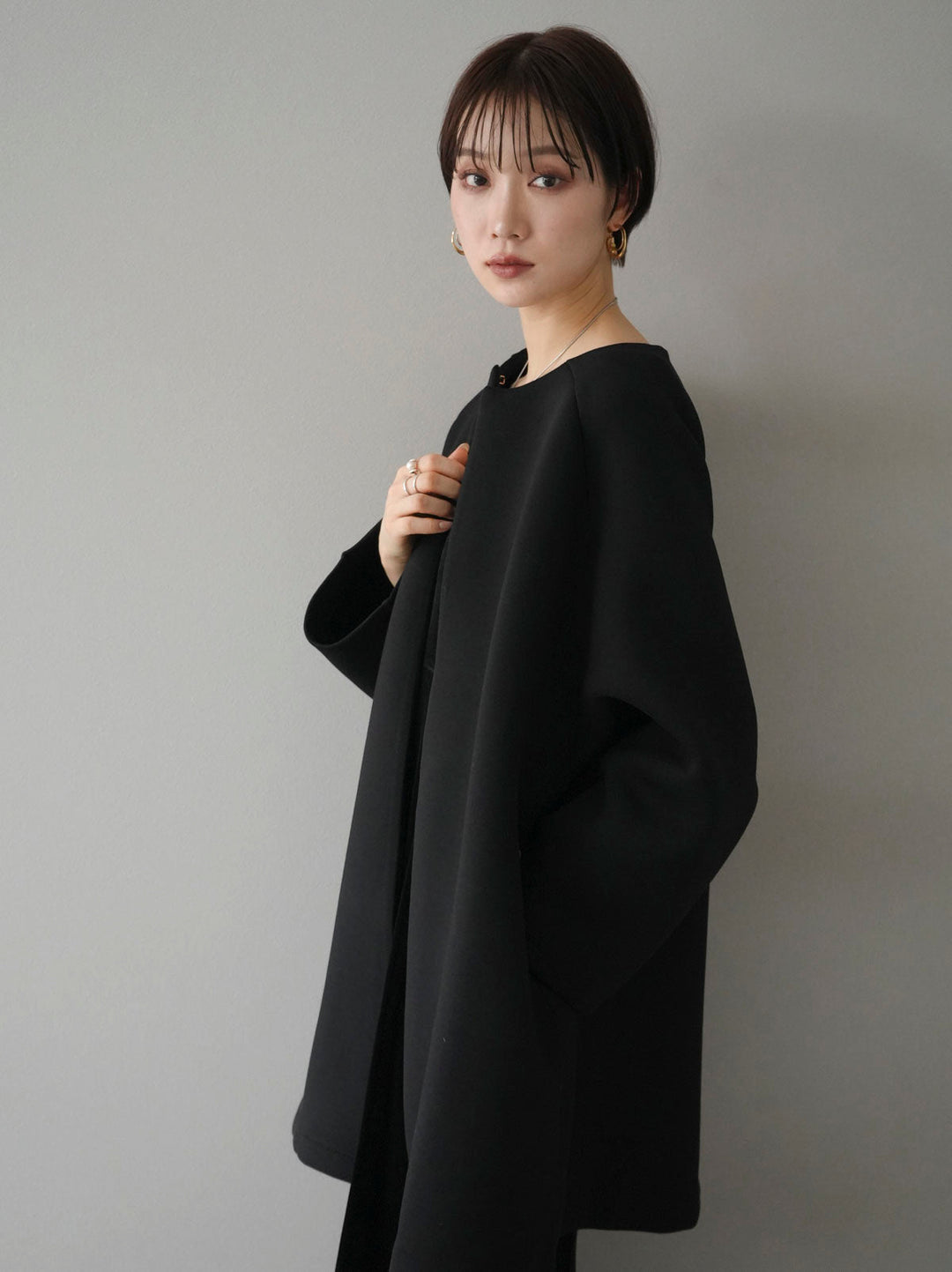 [SET] Pearl design ponte jacket + front slit velvet camisole dress (2set)