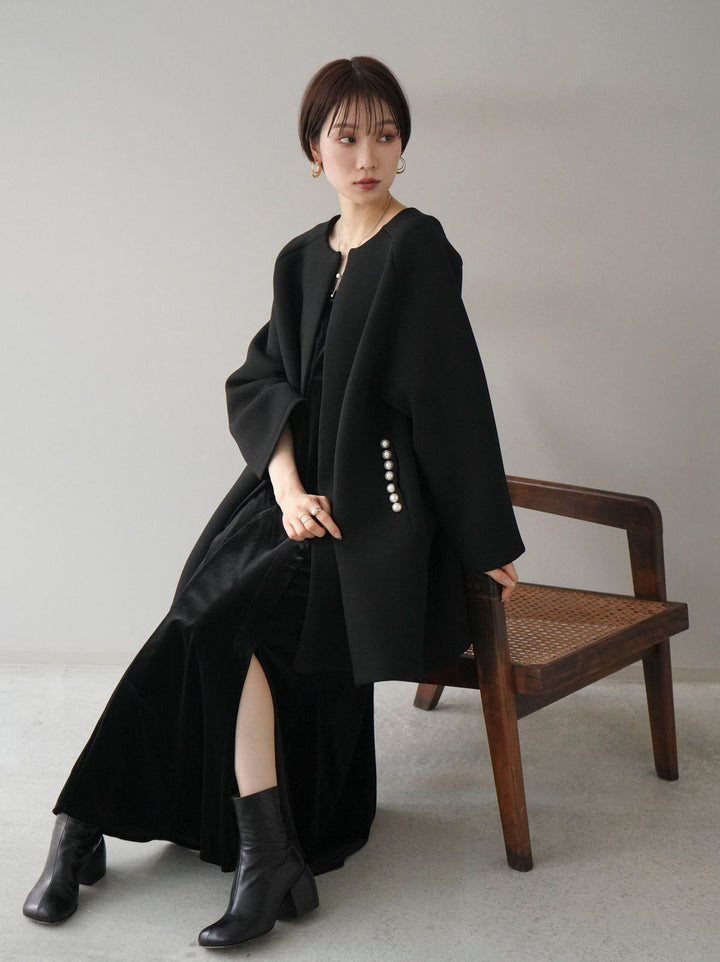 [SET] Pearl design ponte jacket + front slit velvet camisole dress (2set)